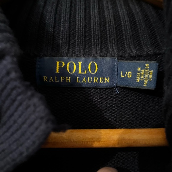 Polo Ralph Lauren Navy Blue Ribbed Collar Button up Sweater Sz L Men - Picture 7 of 7